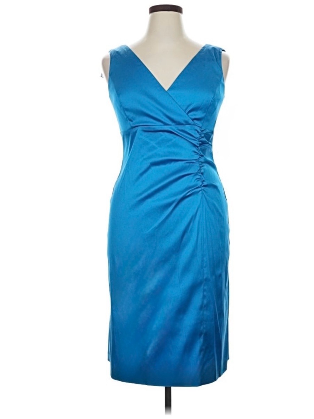 Donna Ricco Bright Teal V-Neck Ruched Sheath Dress